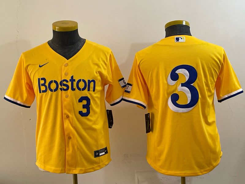 Youth 2025 Boston Red Sox #3 No Name Yellow City Edition Nike MLB Jersey style 06